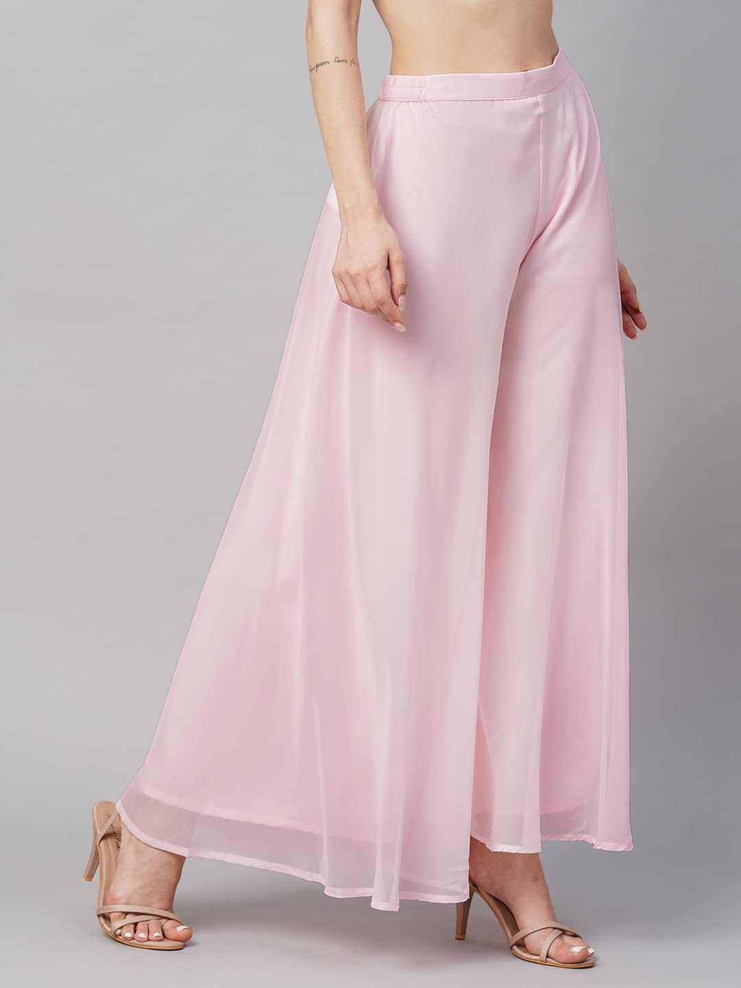 RATAN Pink Georgette Sharara Palazzo Pant for Women - Image 5