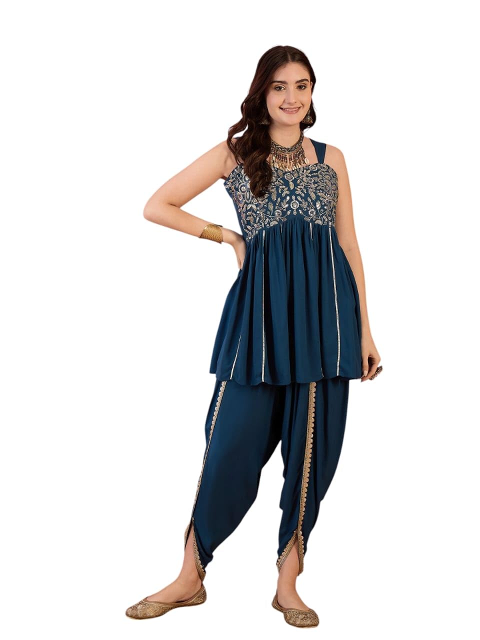 Stylum Women's Rayon A-Line Kurti with Dhoti Pant - Blue