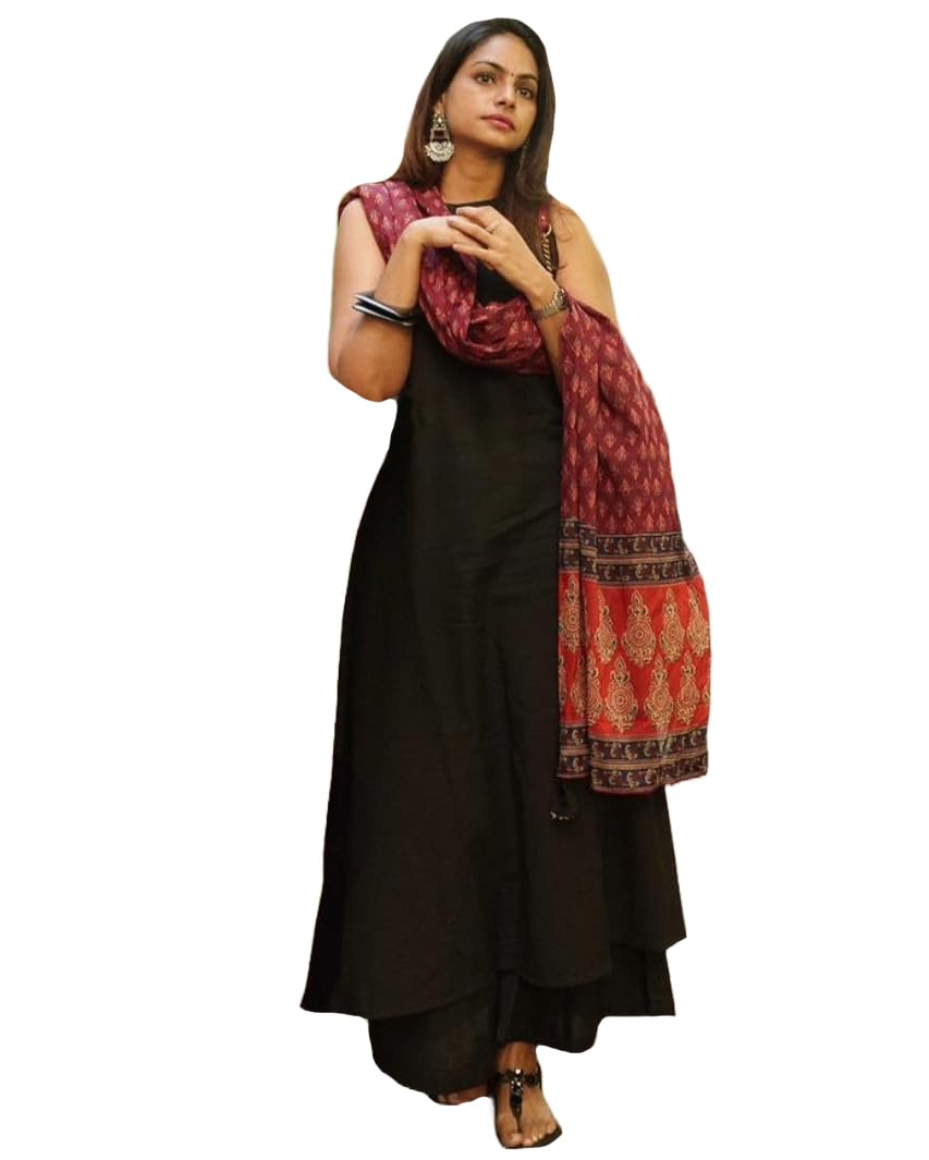 ANNI DESIGNER Women's Rayon A-Line Kurta with Palazzo & Dupatta - Black