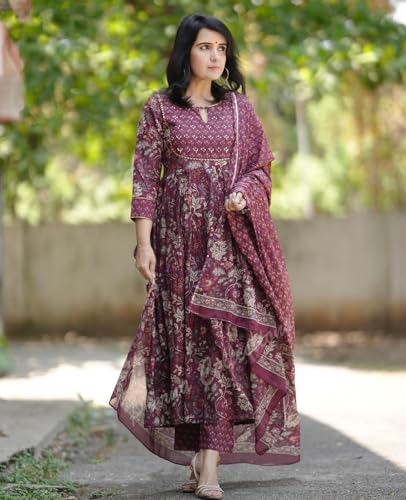 Alvami Maroon Anarkali Kurta Set for Women - Image 4