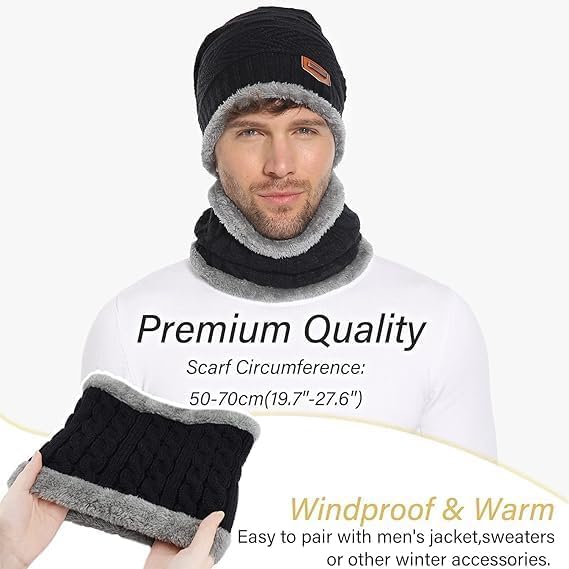 Fitness Mantra Black Beanie & Muffler Set for Men & Women - Image 3