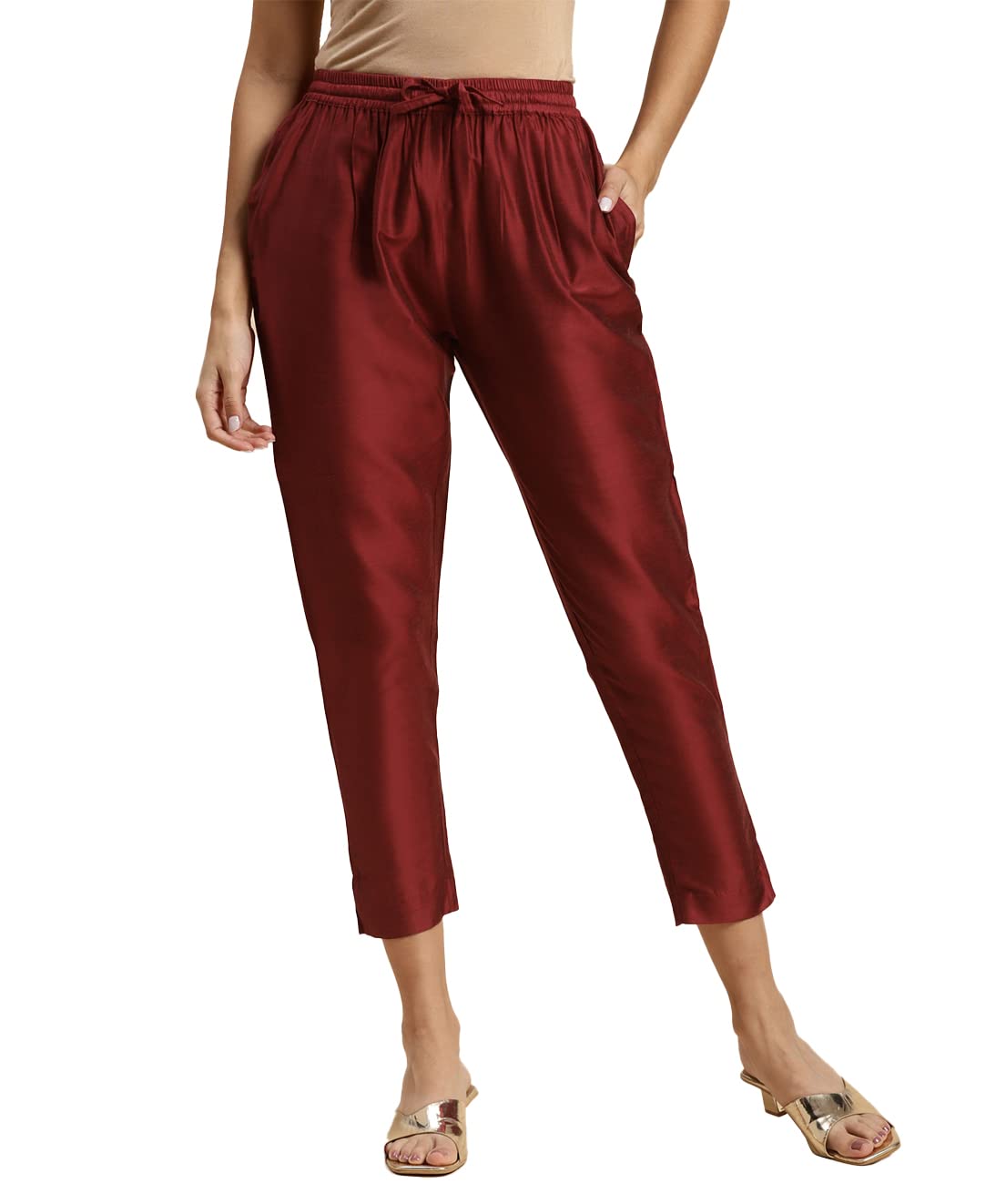 rangita Women Maroon Ankle Length Straight Pant