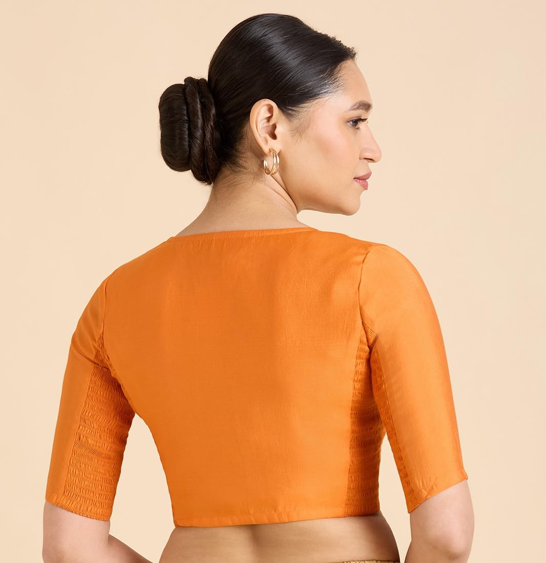 Studio Shringaar Orange Cotton Silk Saree Blouse for Women - Image 3