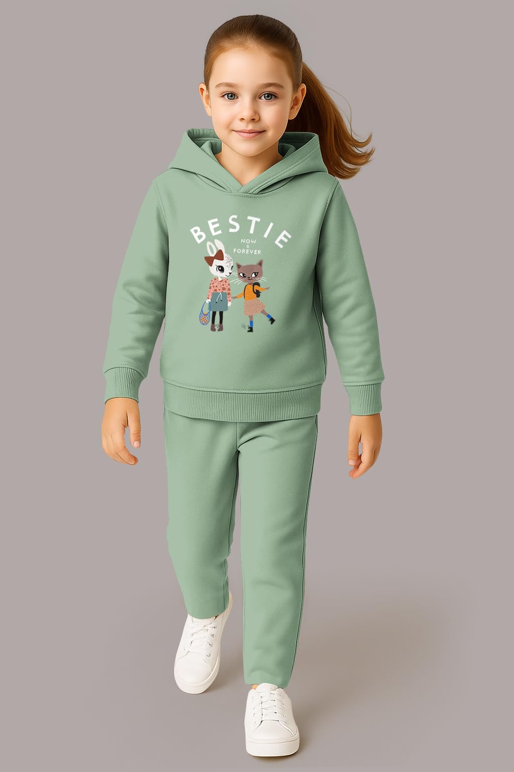 HELLCAT Hoodie Sweatshirt and Trackpant Set for Girls - Sea Green - Image 2