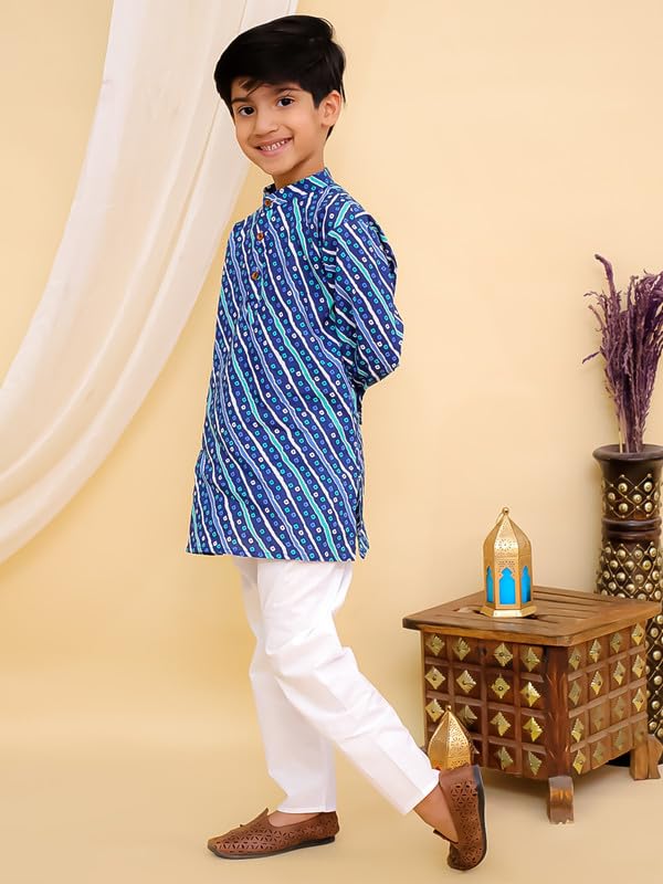 superminis Lehariya Printed Kurta Pyjama Set for Boys - Blue - Image 5