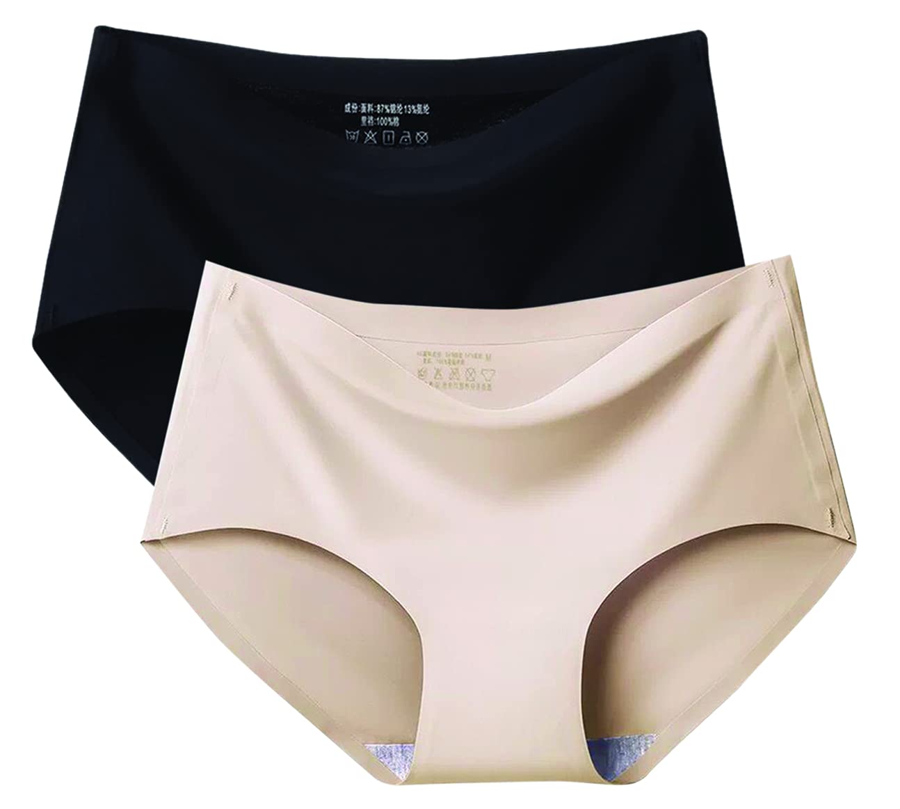 PLUMBURY Women's Seamless Hipster Panties - Black & Beige