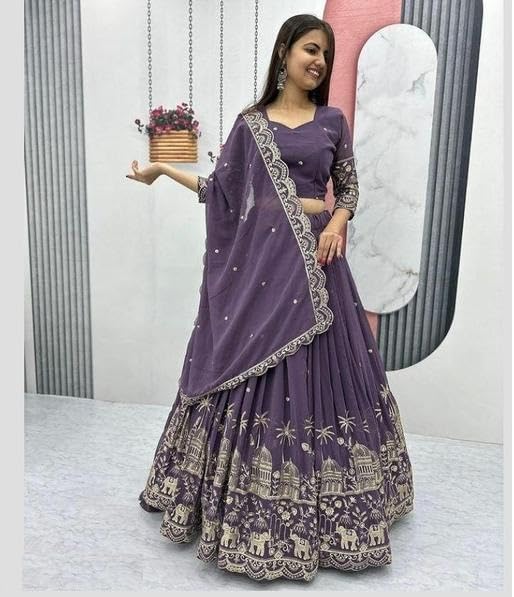Suppar Women's Vichitra Silk Lehenga Choli - Purple - Image 2