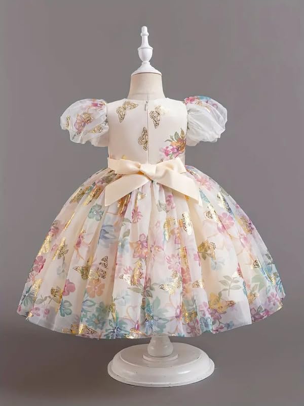 Princess Gold Foil Butterfly Dress for Baby Girls - Image 2