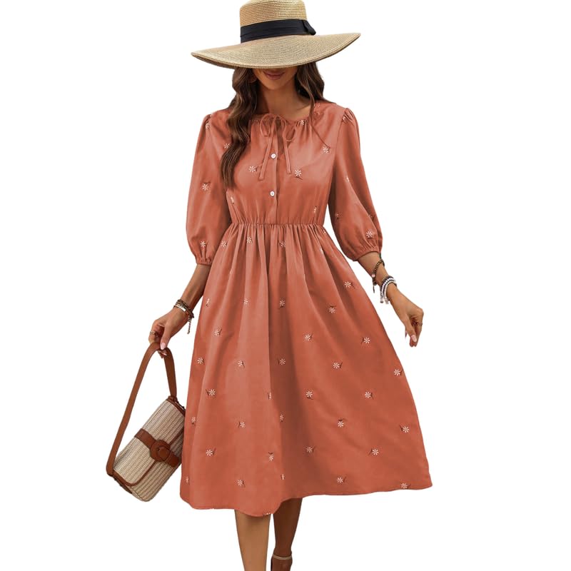 Orange Embroidered Maxi Dress for Women