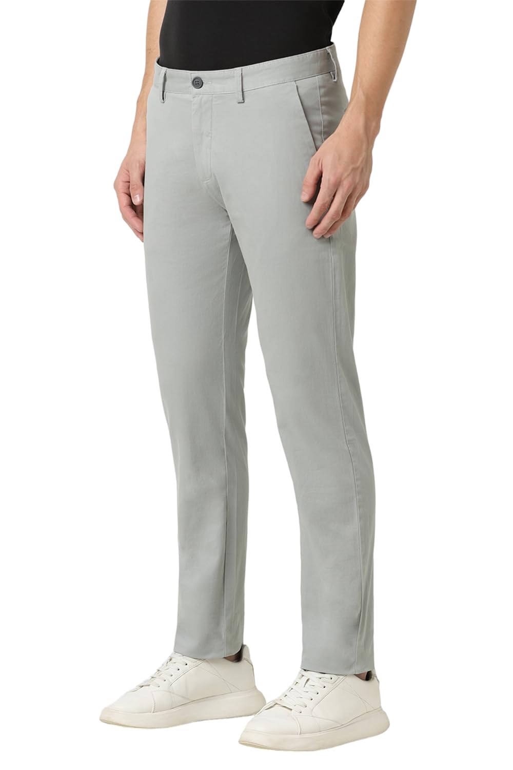Peter England Men's Mid Rise Slim Casual Pants - Grey - Image 2