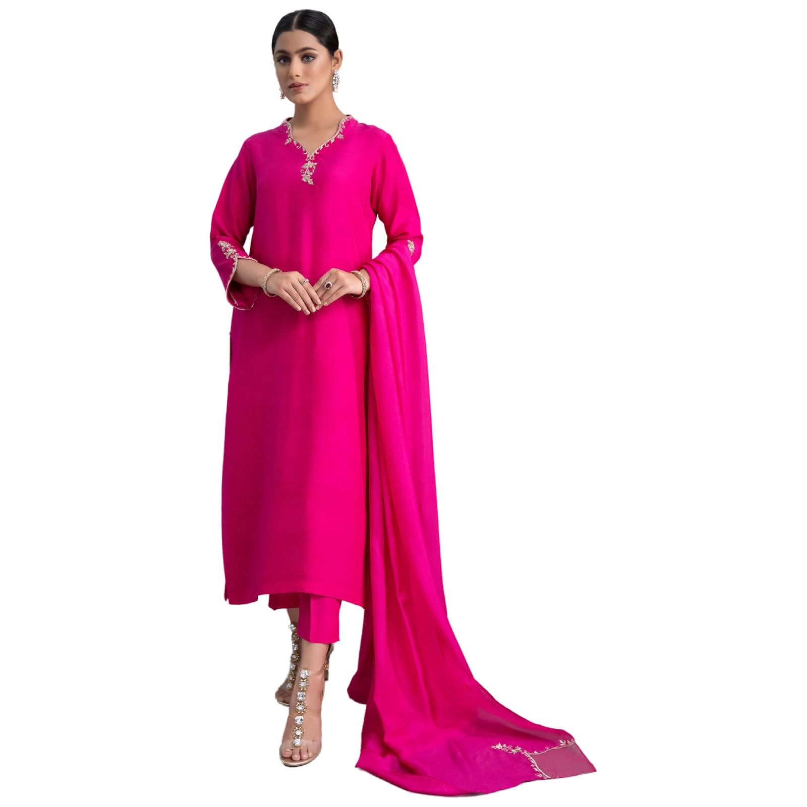 TWINLIGHT Women's Embroidered Salwar Suit - Pink