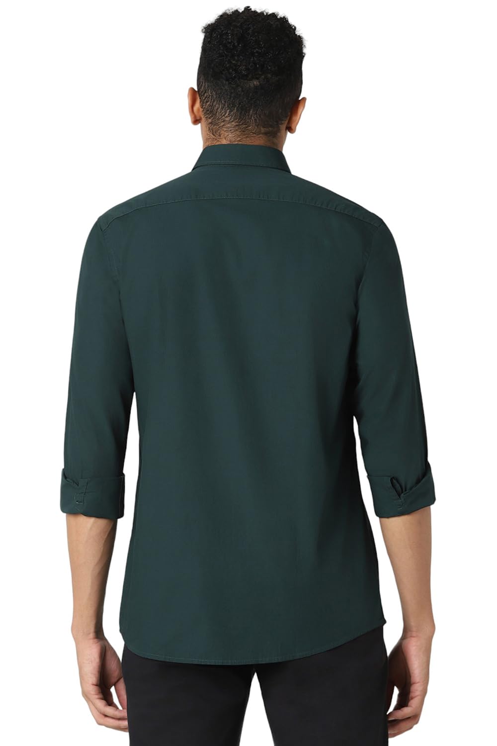 Peter England Men's Solid Slim Fit Shirt - Dark Green - Image 3