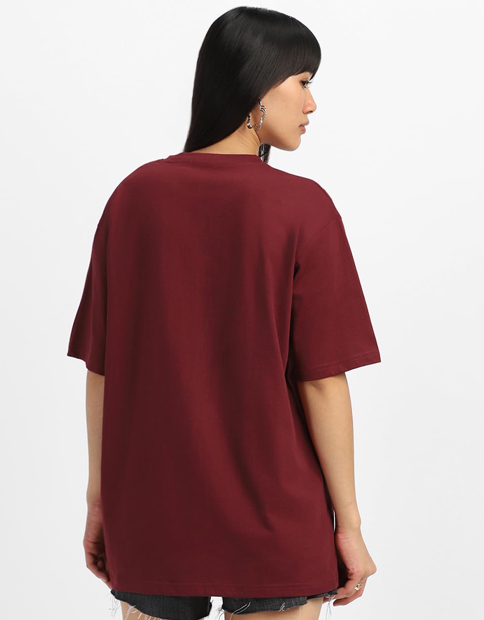 JUNEBERRY Round Neck Graphic Printed Cotton Oversized T-Shirt - Black & White - Image 4