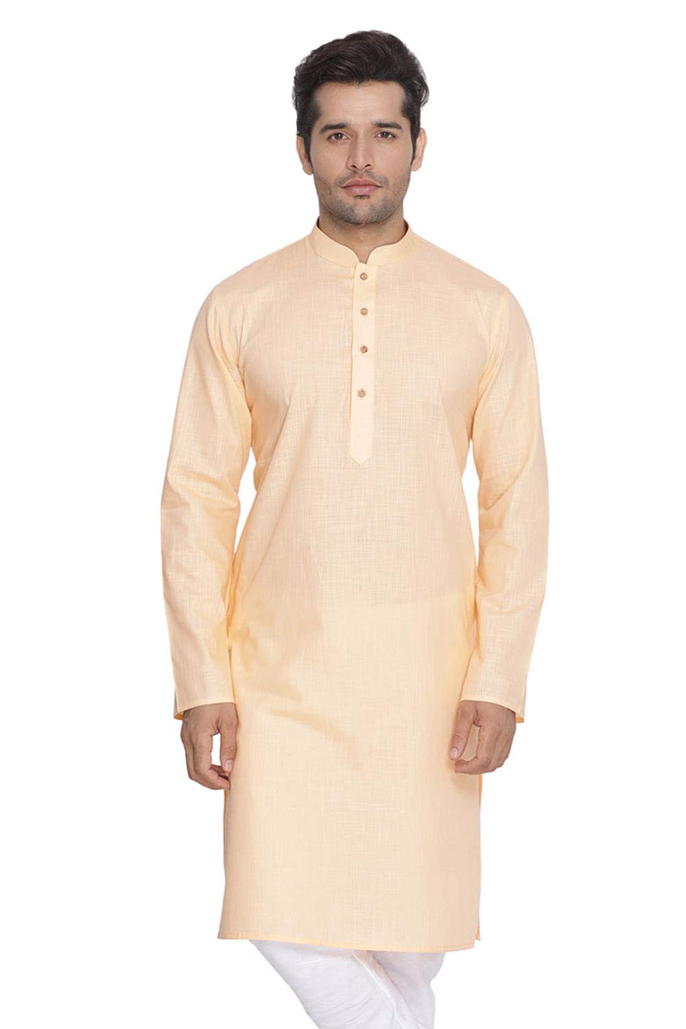 VASTRAMAY Mens Cotton Linen Kurta - Fawn