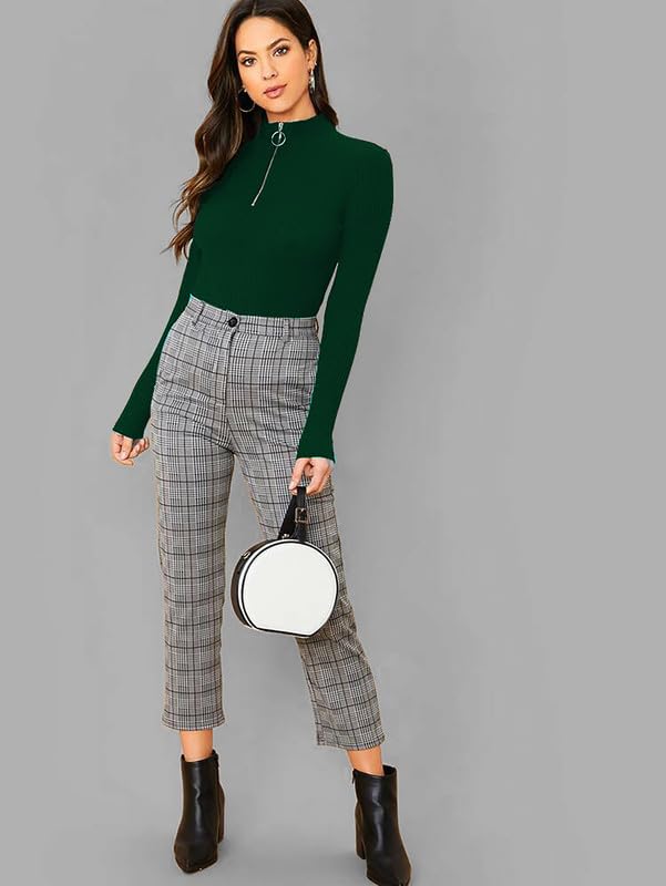 Dream Beauty Women's Half Zip Mock Neck Tee - Dark Green - Image 3