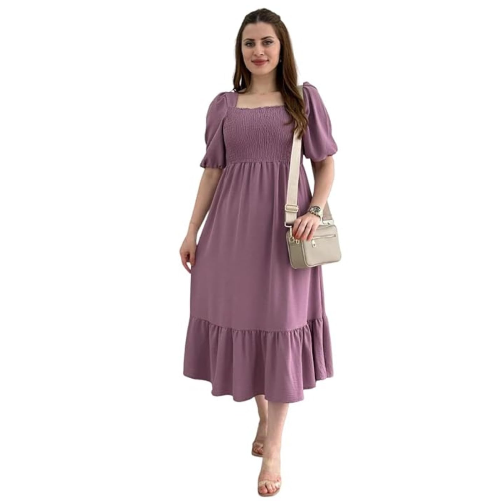 Purple Crepe Fit Flare Dress for Women