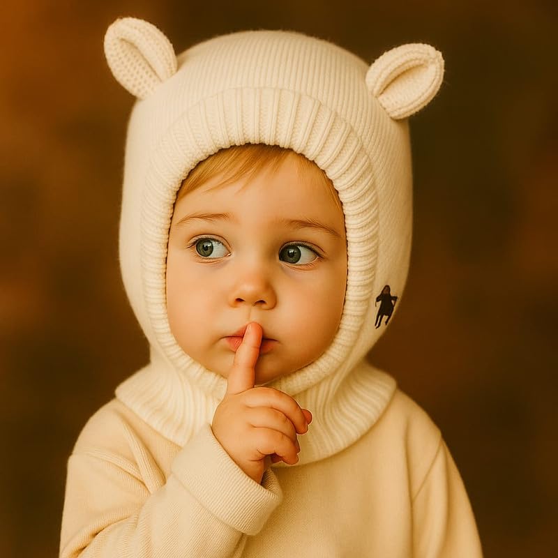 Krystle Kids Winter Knitted Balaclava Hat - Bear Ears - Image 3