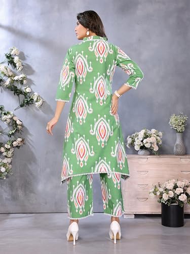 Bee Pee Ikat Kurta Cord Sets for Women - Fishtail Green - Image 4
