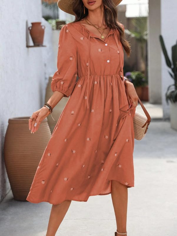 Orange Embroidered Maxi Dress for Women - Image 3