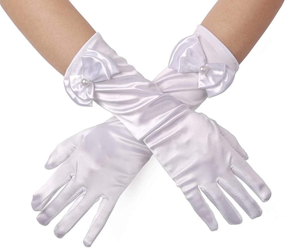 FancyDressWale Girls Satin Gloves - White - Image 5