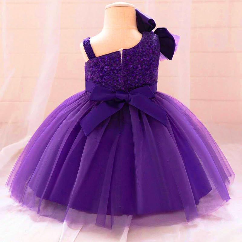 Purple Embroidered Net Frock for Baby Girls - Image 3