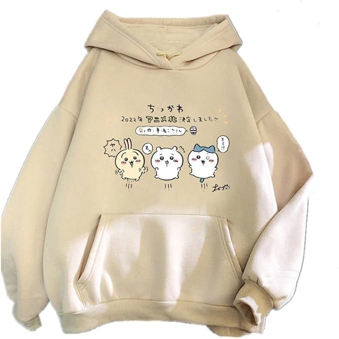 PDK Fashion Anime Couple Hoodie - Beige