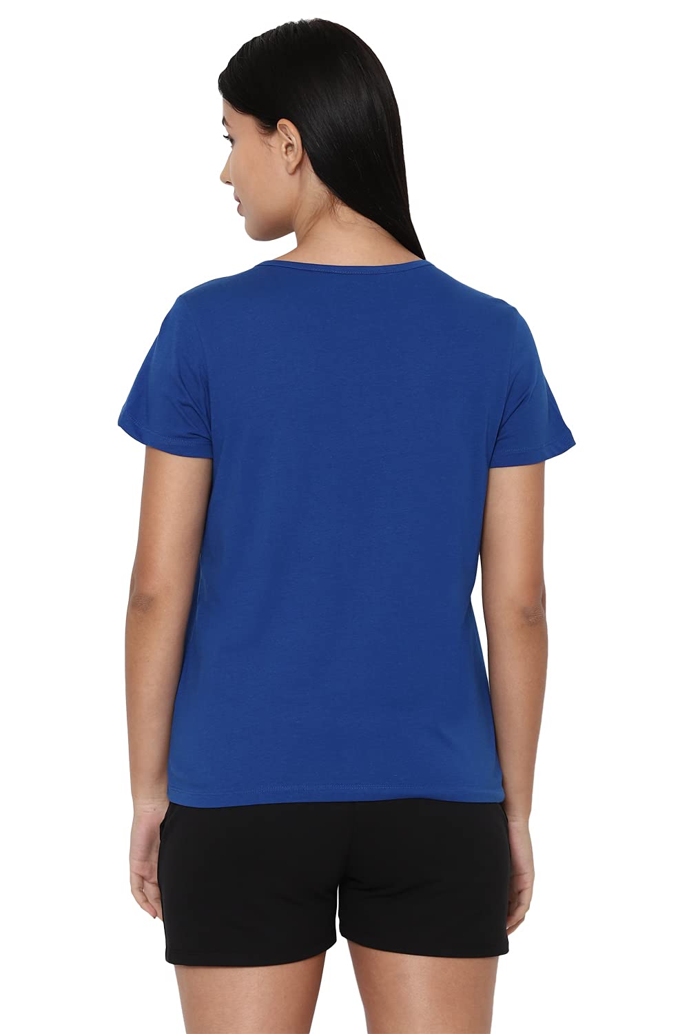 Allen Solly Women Cotton Solid T-Shirt - Blue - Image 3