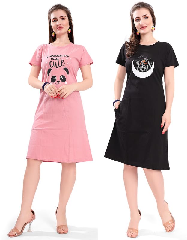 Slumberbe Printed Knee Length Night Dress for Women