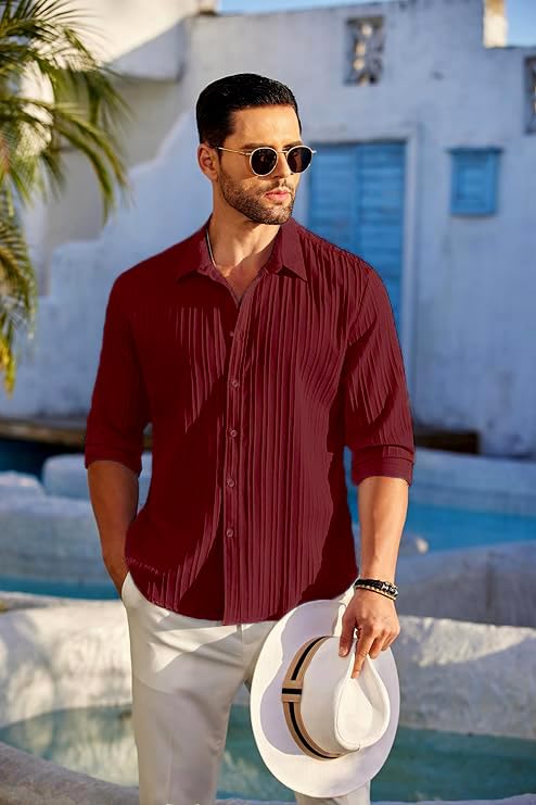 CB-COLEBROOK Men's Linen Shirt - Dark Red - Image 3