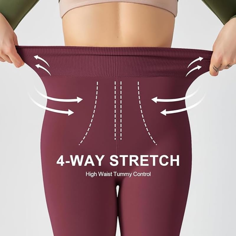 LEBAMI Women's Thermal Leggings - Maroon Fleece Lined - Image 5