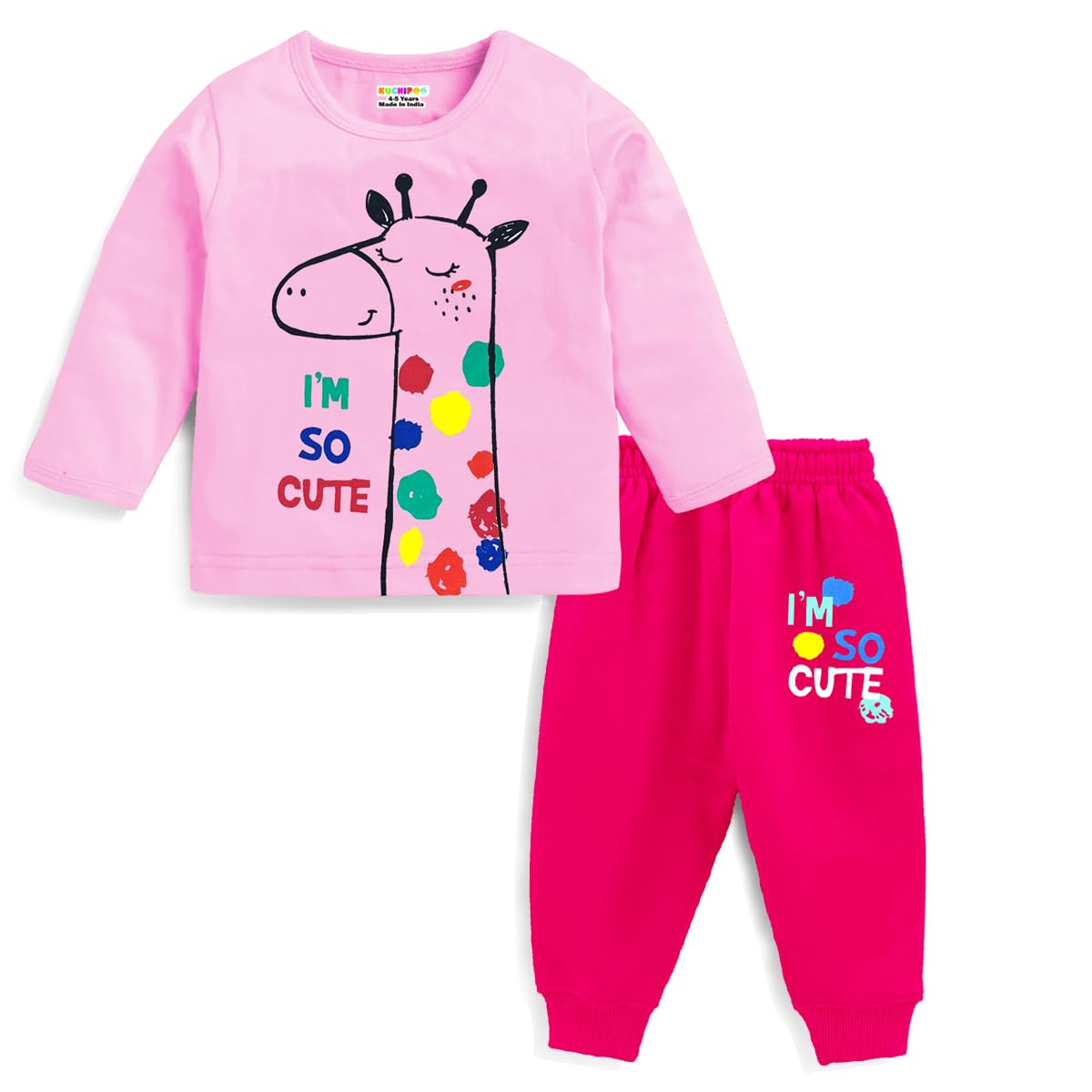 Kuchipoo Girls Cotton Blend Printed Pajama Set - Image 3