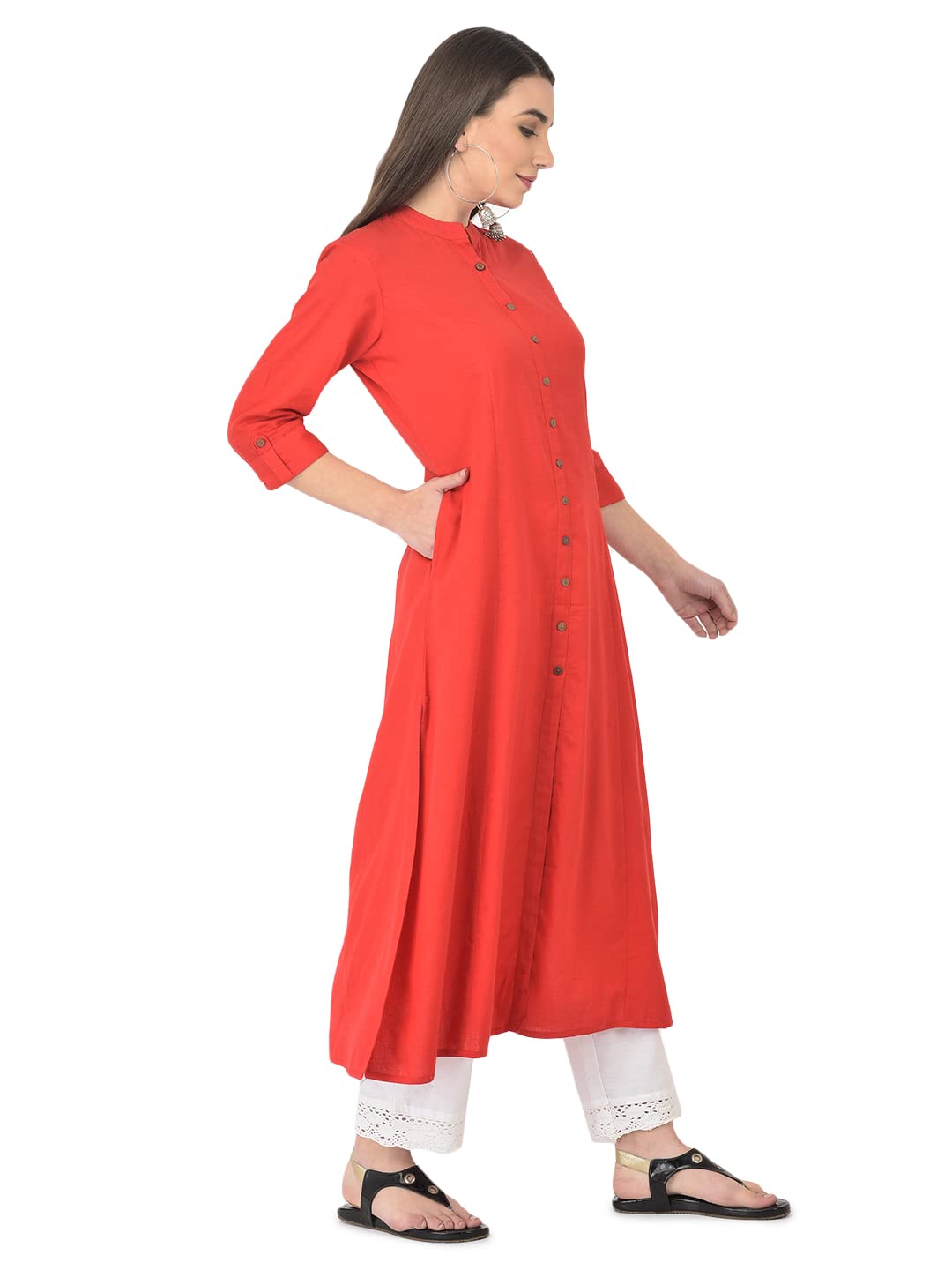 Pistaa Women Cotton Kurta - Red - Image 3