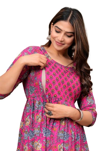 GarbGlide Women's Maternity Feeding Kurti - Dark Pink