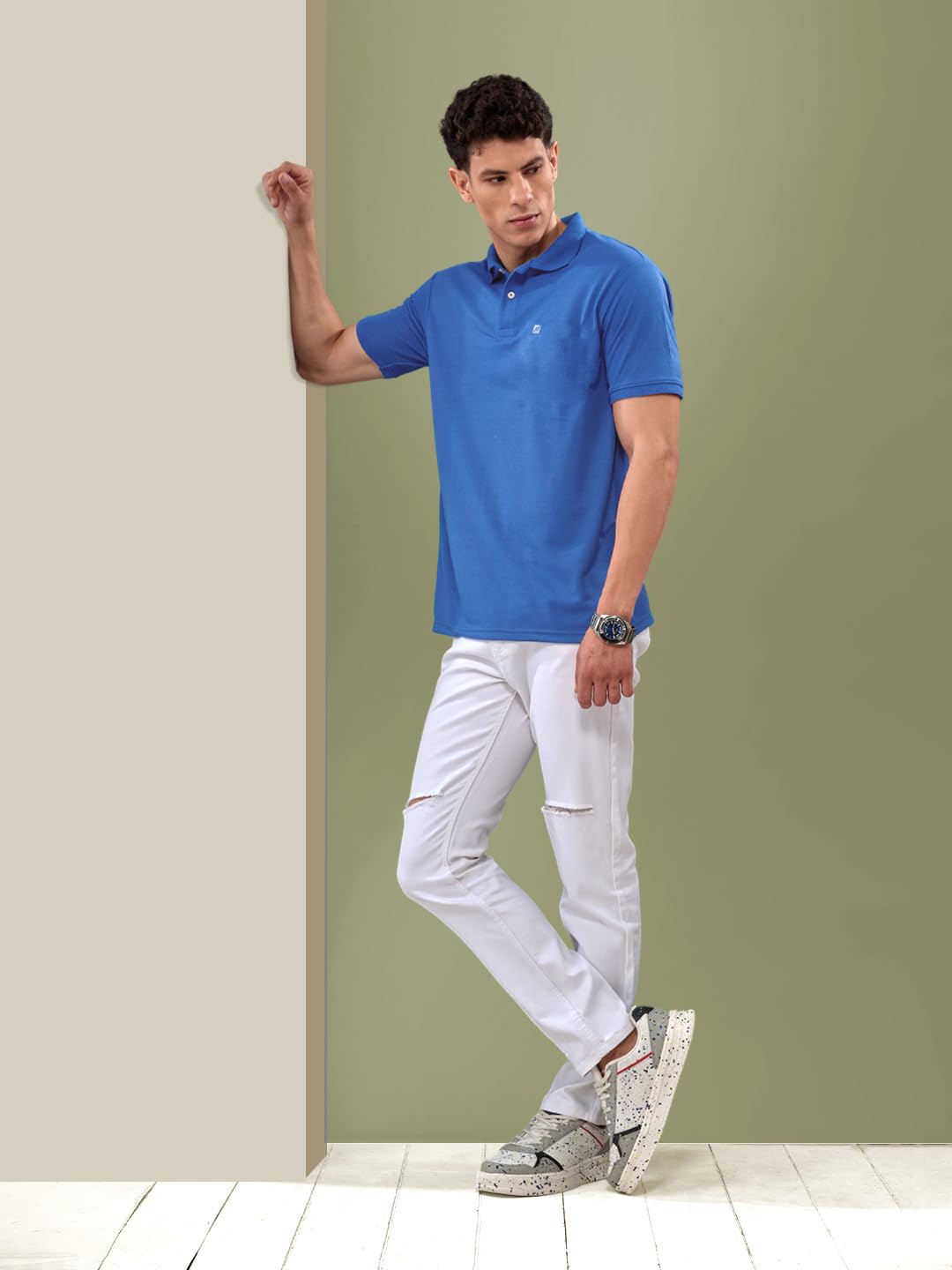 Lux Men Polo T-Shirt - Bright Blue Cotton - Image 2