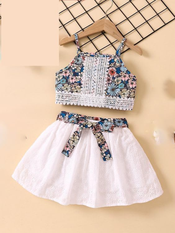 Floral Fit & Flare Dress for Girls - Blue - Image 4