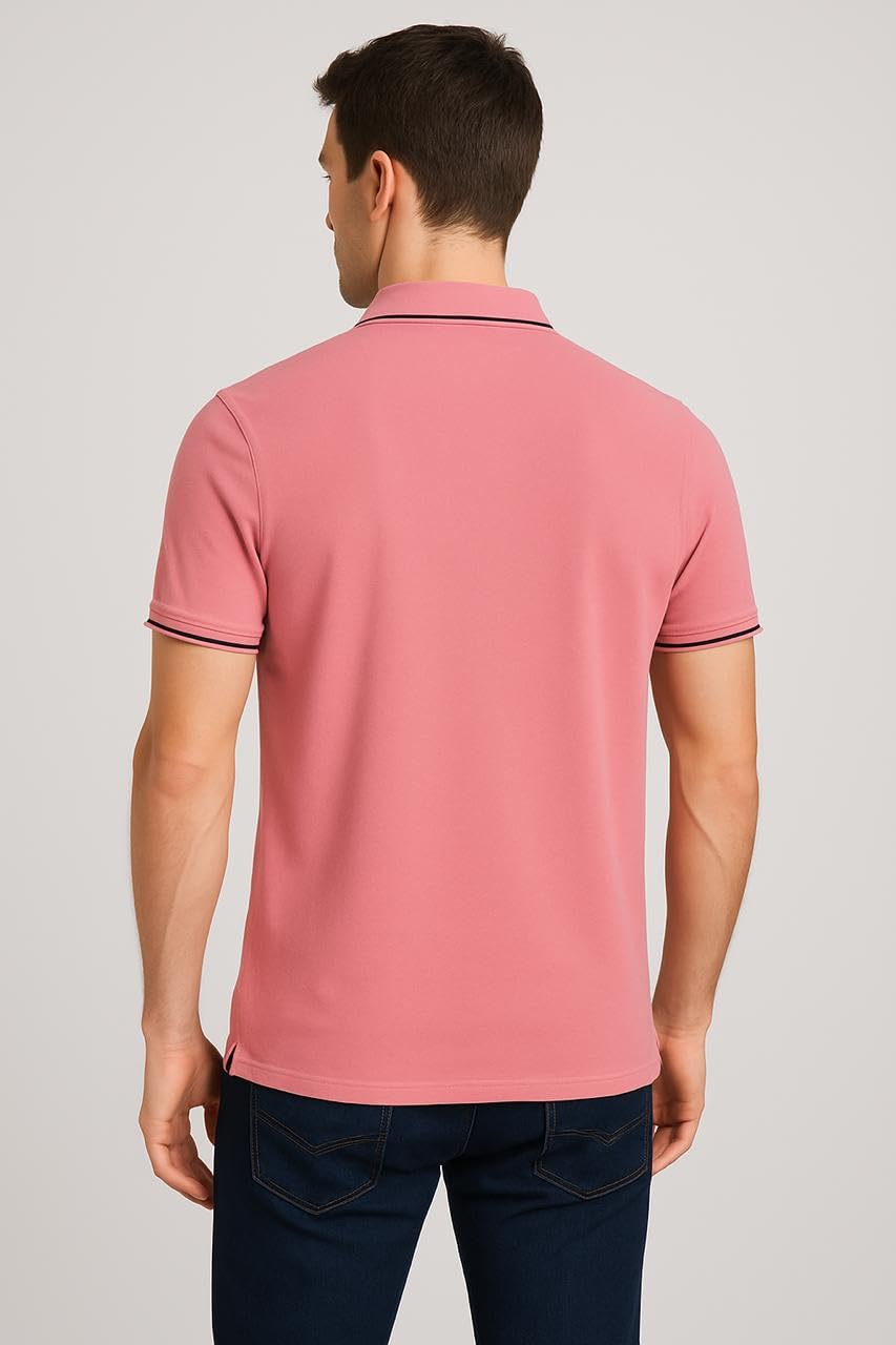 RF RAVES Salmon Pink Pique Polo Shirt for Men - Image 2