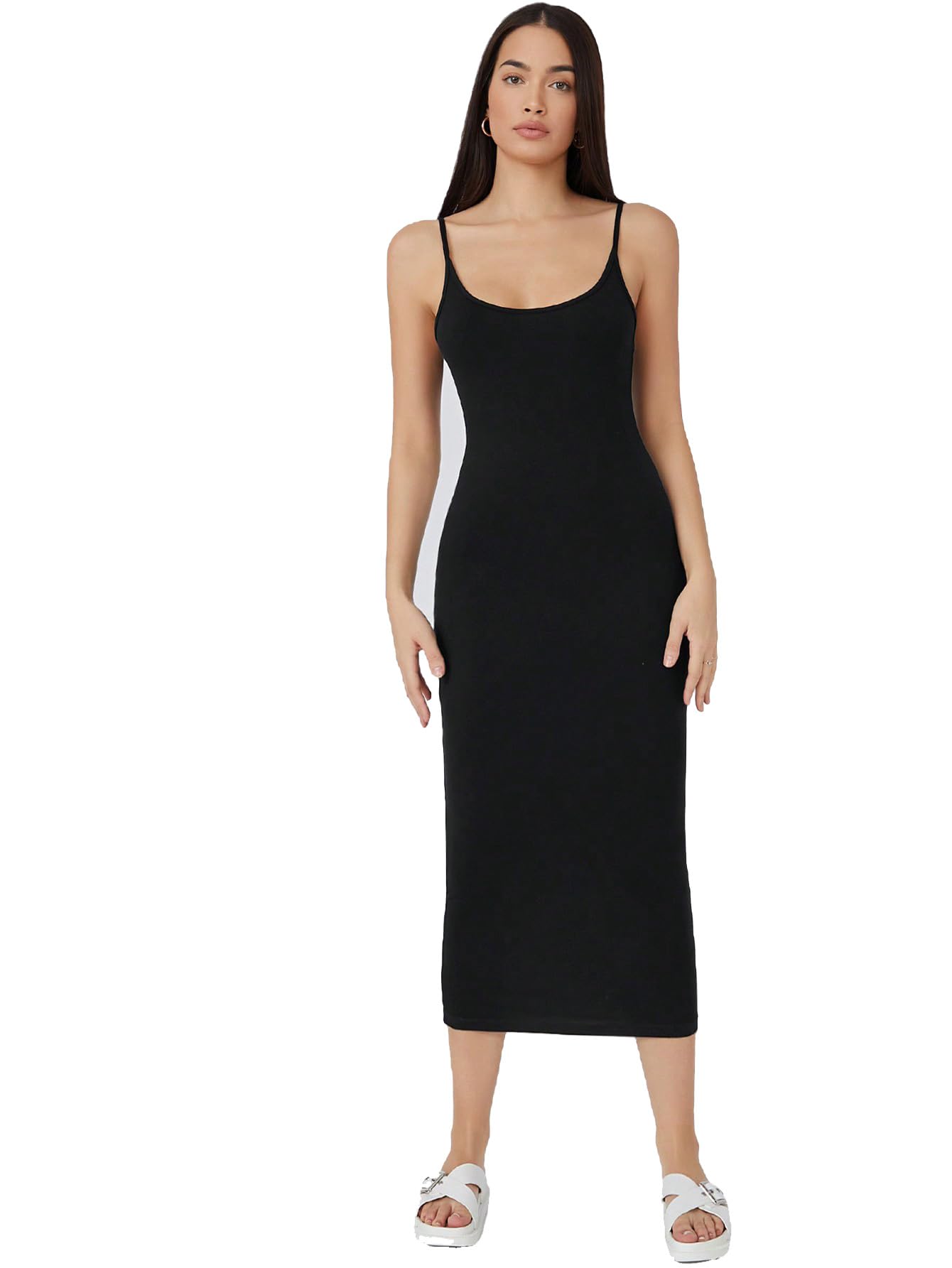 Aahwan Black Spaghetti Strap Midi Bodycone Dress