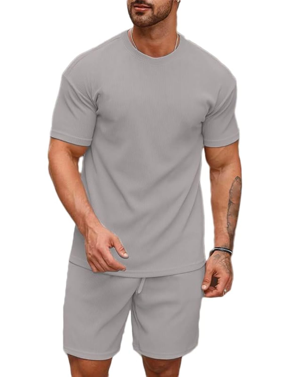 SMOWKLY Men's Grey Cotton Pyjama Set