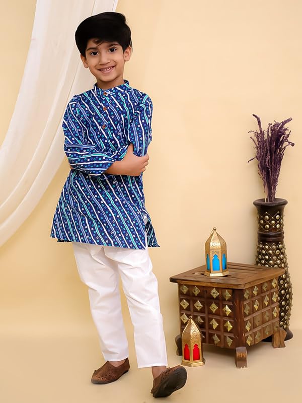 superminis Lehariya Printed Kurta Pyjama Set for Boys - Blue - Image 2