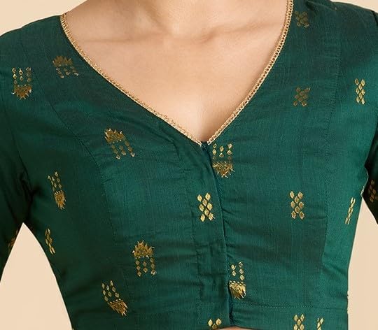 Studio Shringaar Women's Handloom Cotton Silk Saree Blouse - Green - Image 5