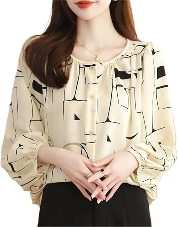 TOPLOT Women's Cream Floral Print Button Down Shirt