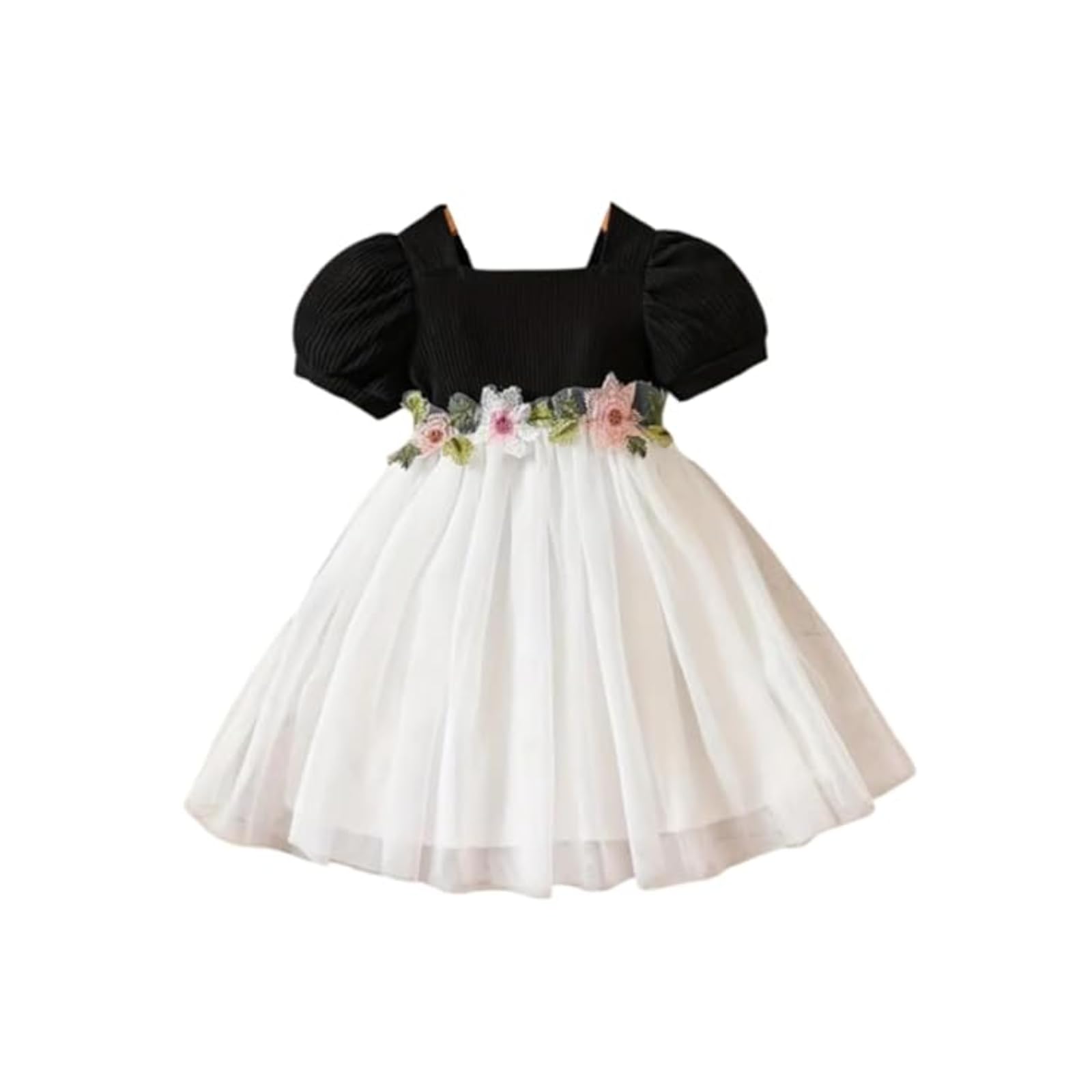 Niren Enterprise Floral Embroidery Baby Girl Frock - Black