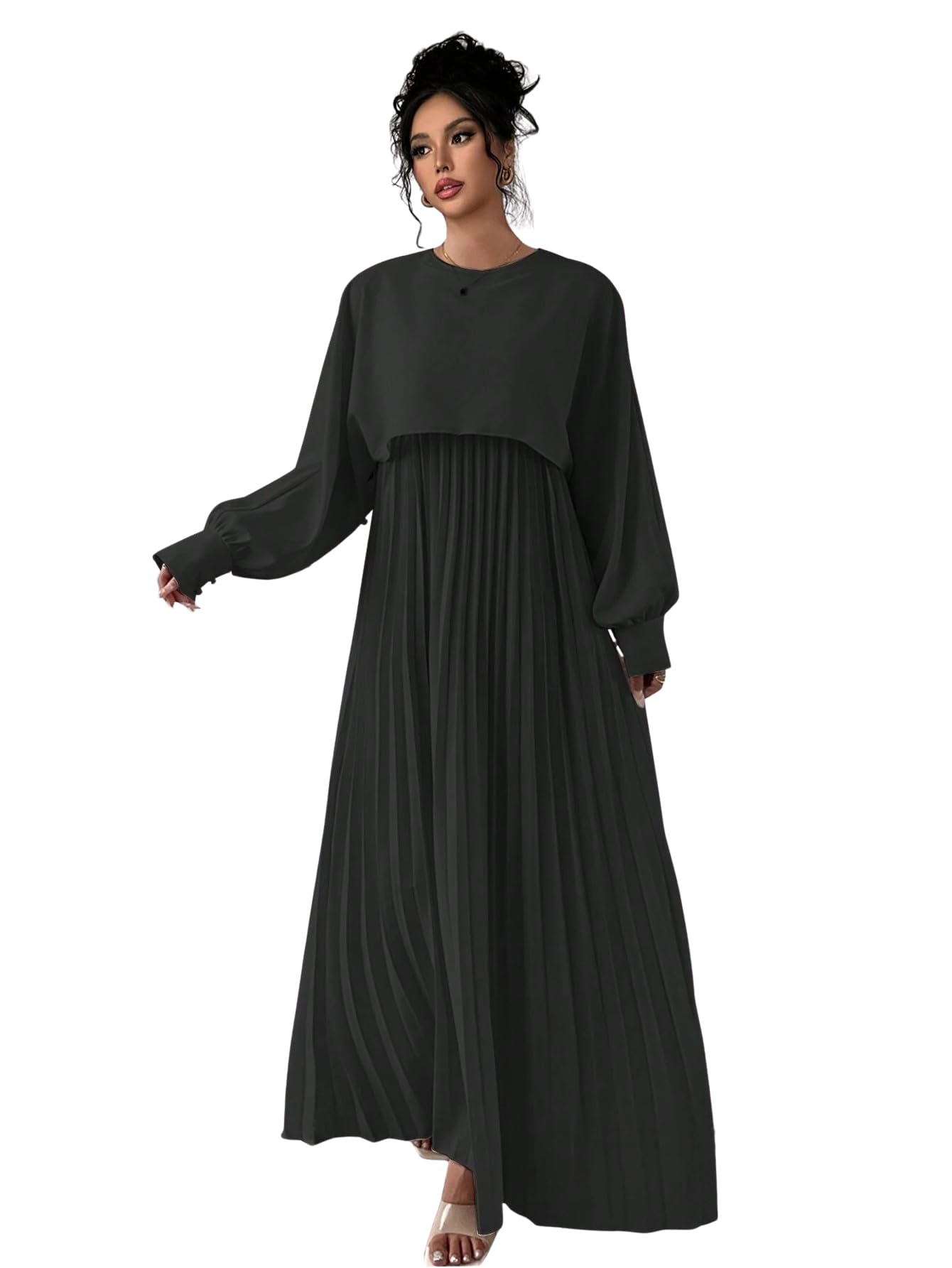 LITZO Black Georgette Western Dress for Women