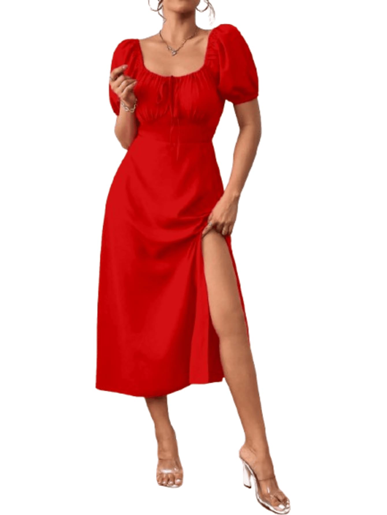 Aahwan Red Raffinéa Puff Sleeve Maxi Dress for Women