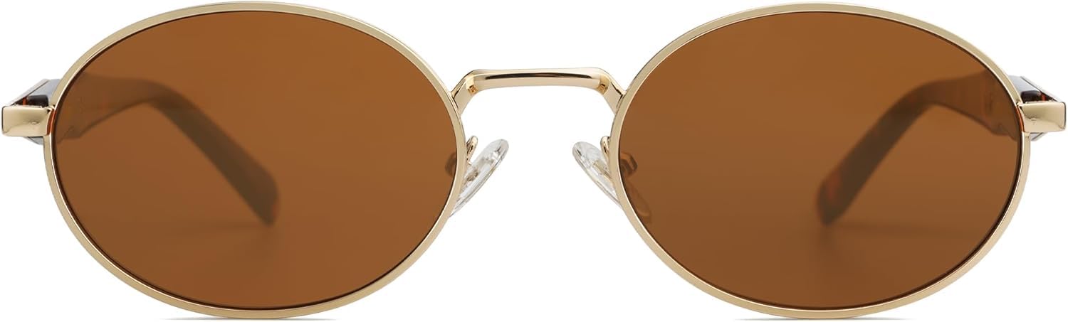 CREEK Unisex Retro Oval Sunglasses - Gold-Brown - Image 2