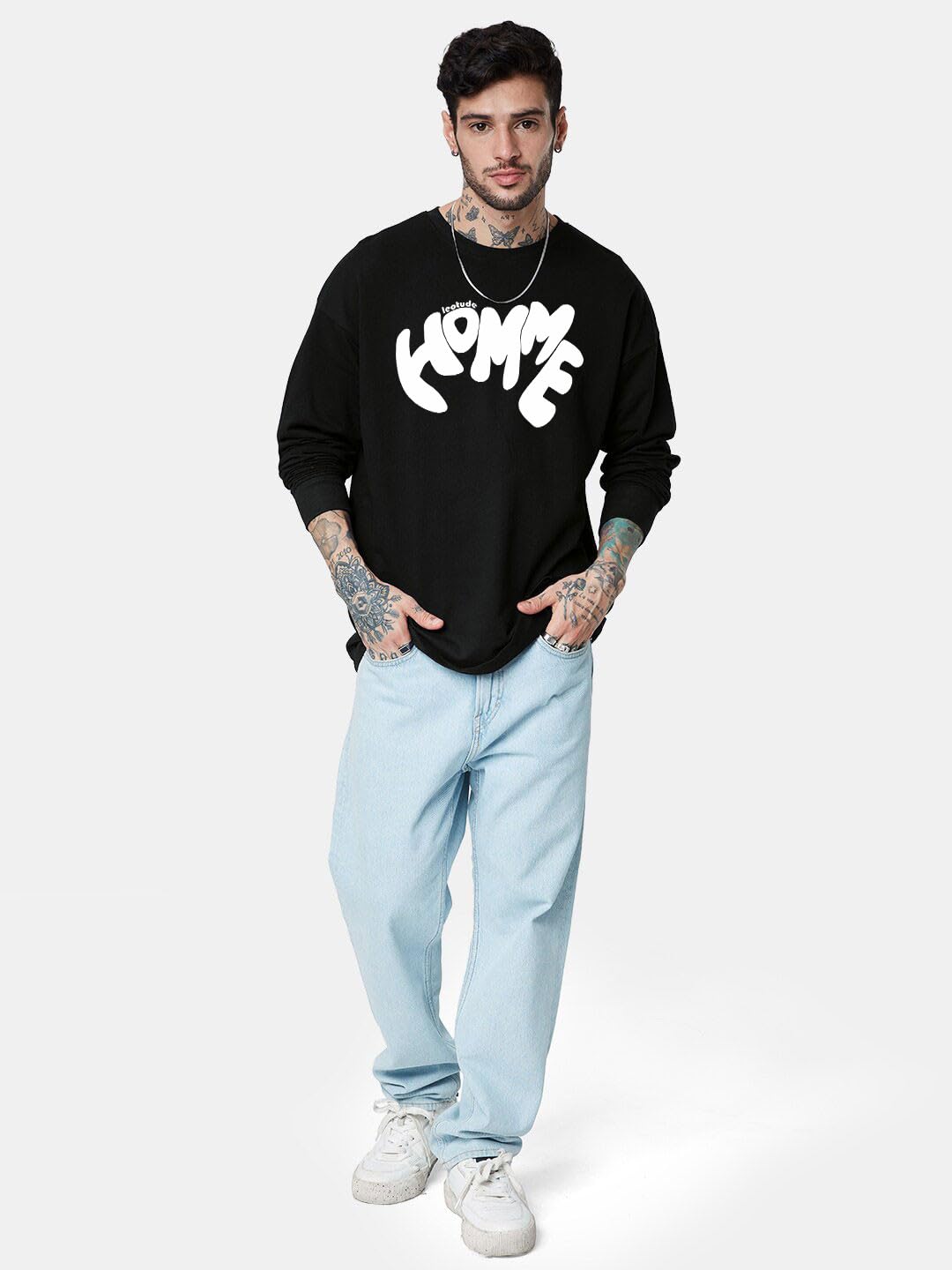 LEOTUDE Men's Oversized Printed Tshirt - Black - Image 5