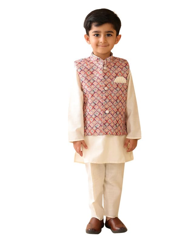 superminis Boys Cotton Printed Kurta Pyjama Set