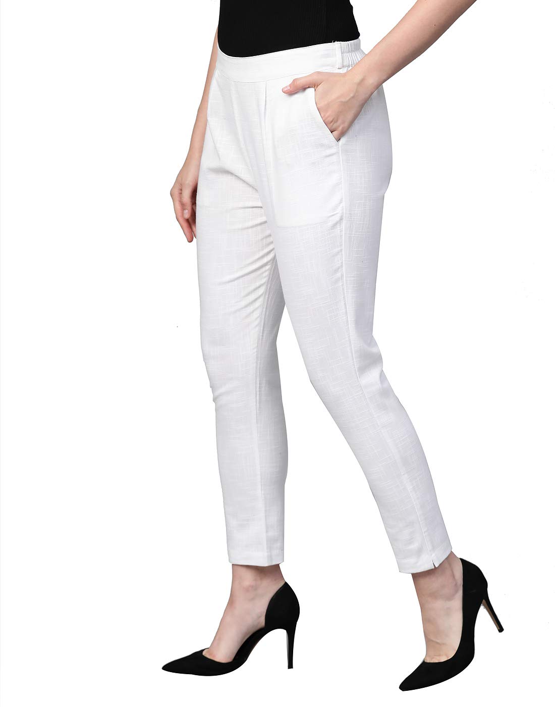 Yash Fashion Women's Cotton Slub Trouser - White - Image 2
