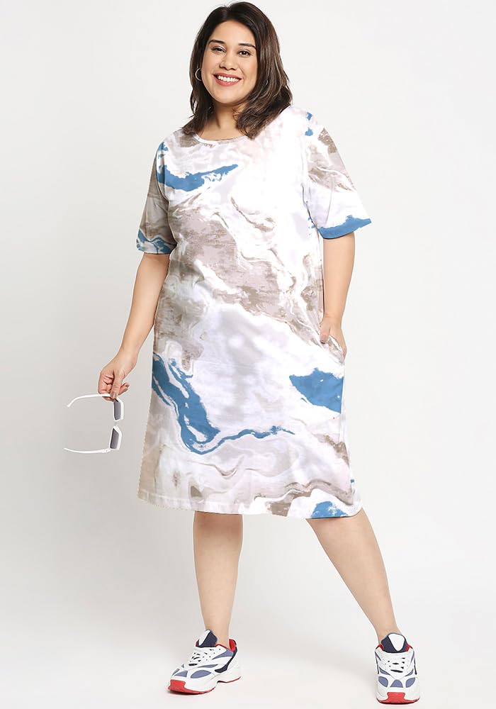 White Waves Doodle T-Shirt Dress for Women - Image 4