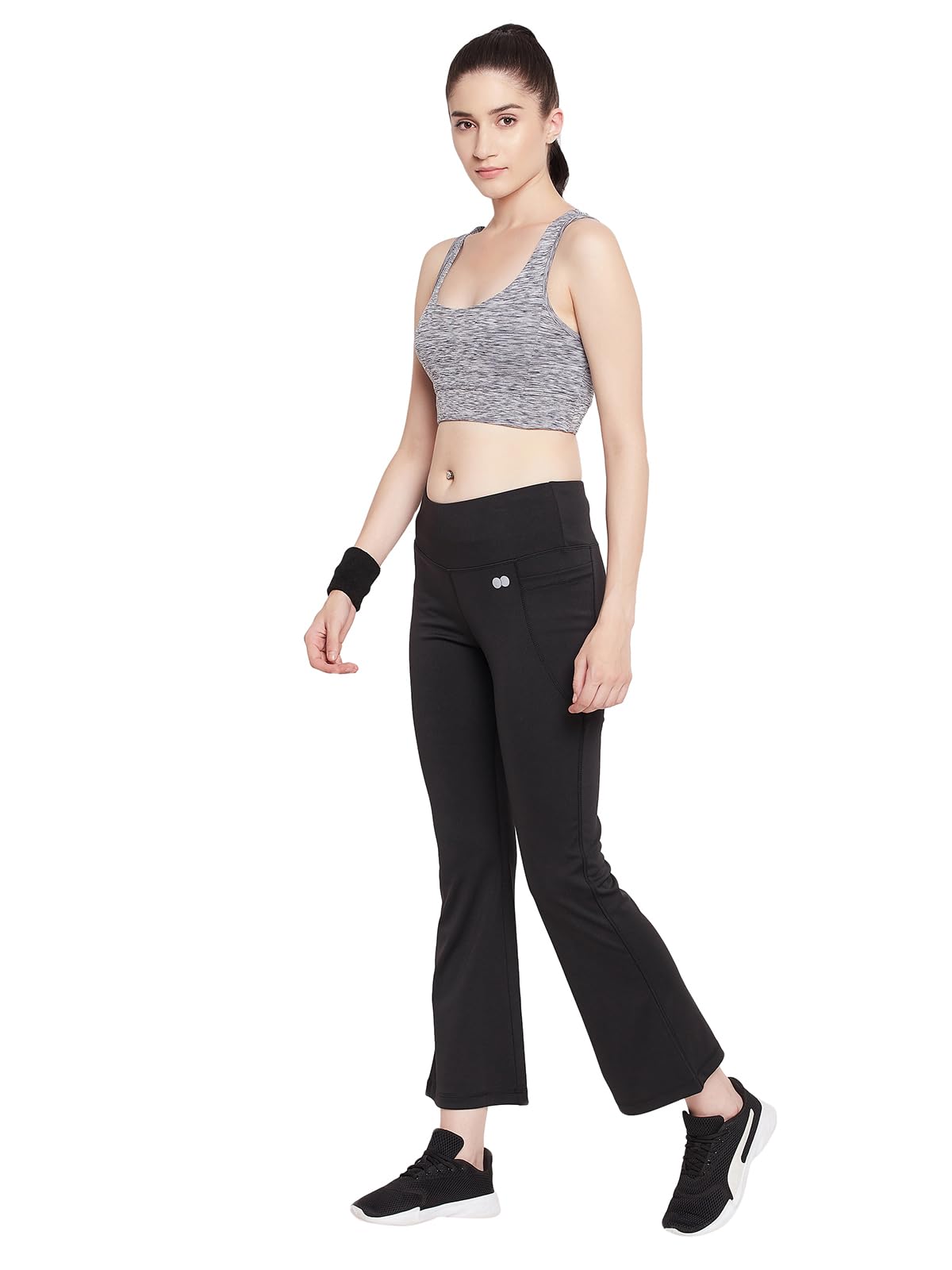 Clovia Women's High Waist Flared Yoga Pants - Black